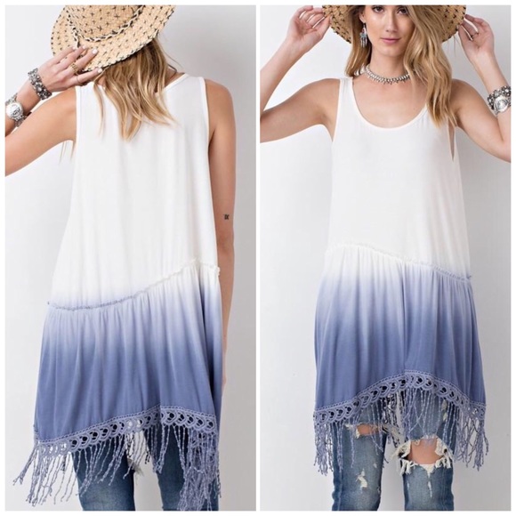 ❗️CLOSING SALE❗️Sleeveless DipDye Fringe Tunic Top - Picture 2 of 2